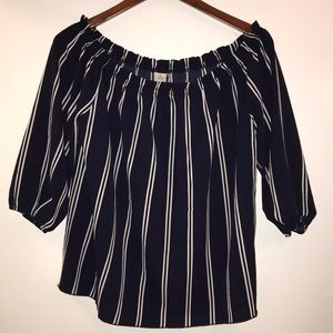 Off Shoulder Blue/white stripe 3/4 length sleeve